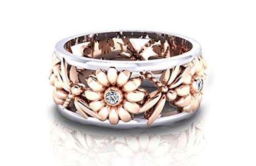 Product Cover Aimys Silver Rings Women's Elegant Sunflower Dragonfly Hollow Finger Ring Band Jewelry Cubic Zirconia Ring with Side Stone Copper Leaf Eternity Band (10)