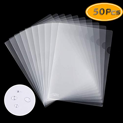Product Cover Fyess 50PCS Clear Plastic Document Folders, US Letter/ A4 Size 14C (1.4mm) Thick Clear Transparent Document Folders Copy Safe Project Pockets Lightweight Plastic Paper Jacket Sleeve Folders