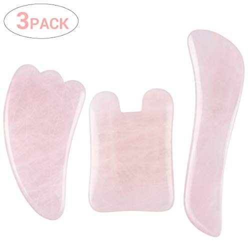 Product Cover MelodySusie Gua Sha Tool- Scraping Massage Tool Set for Face and Body- Traditional Scraper Tool for Anti-Wrinkles, Anti-Aging, Slimming, Firming- Handmade Multi Shape, Natural Rose Quartz, 3 Pack