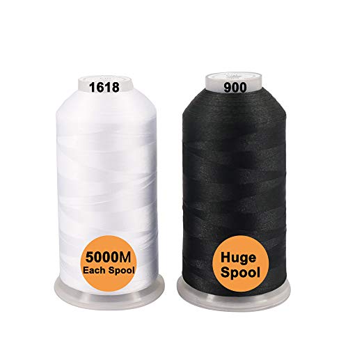 Product Cover New brothreads -28 Options- Various Assorted Color Packs of Polyester Embroidery Machine Thread Huge Spool 5000M for All Embroidery Machines - 1Black+1White