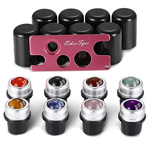 Product Cover Genuine Gemstone Roller Balls Essential Oil Roller Fitments,Roller Tops for Essential Oil Bottles,Fits Directly onto 5/10/15/20/30 ml Bottles,Roller Caps & Metal Opener Included,8 Pack