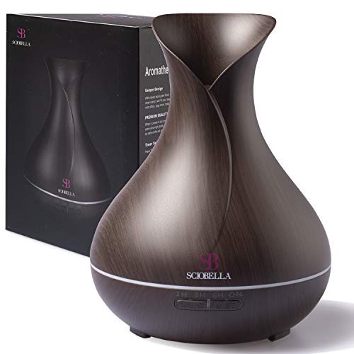Product Cover Sciobella Essential Oil Diffuser - Aromatherapy Diffuser & Ultrasonic Cool Mist Humidifier - Natural Aroma Therapy Air Diffusers & Personal Humidifiers (Dark Wood Grain)