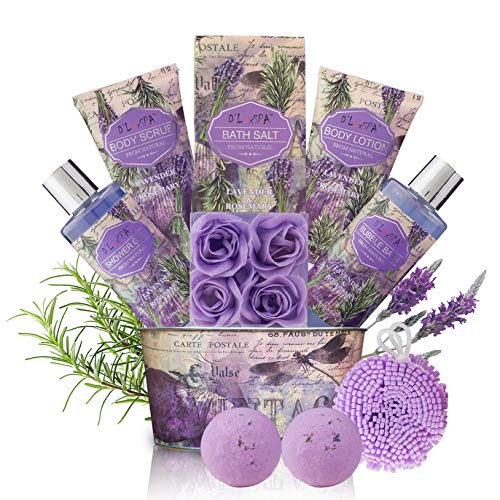 Product Cover Relaxing Bath Gift Set for Women - Lavender and Rosemary Aromatherapy Basket at Home Spa Kit - Mothers day Birthday Holiday Gift Ideas for Mom - 13 Pack with Bubble Bath Bombs Show Gel Body Lotion