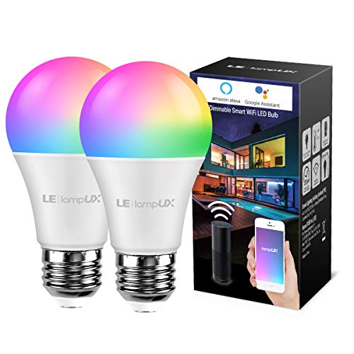 Product Cover Smart LED Light Bulbs, LampUX WiFi Bulbs, Works with Alexa and Google Home, Color Changing Light Bulbs, Dimmable with App, A19 E26, 60 Watt Equivalent, No Hub Required (Pack of 2)