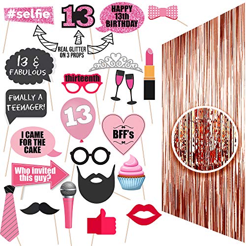 Product Cover 13th BIRTHDAY Photo Props| 13 Birthday Party Supplies| 13th Birthday Decorations| Backdrop Props and Photo Props Included| Party Ideas Decor 13th Rose gold Photo Props Real glitter| Thirteen birthday
