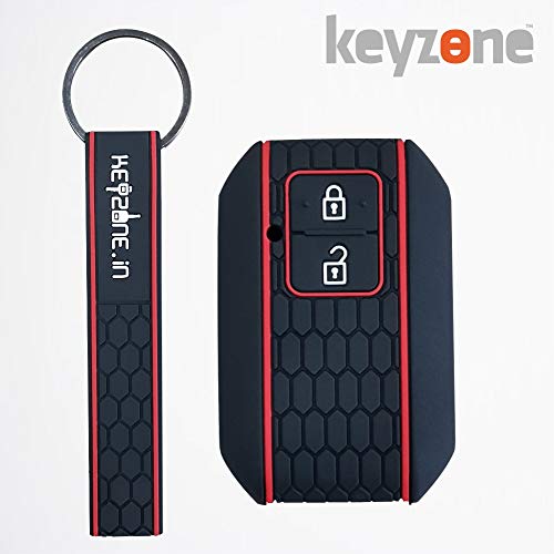 Product Cover keyzone® Keycare® Silicone Key Cover for Suzuki Baleno 2019 2b Smart Key with Keyring (Black)