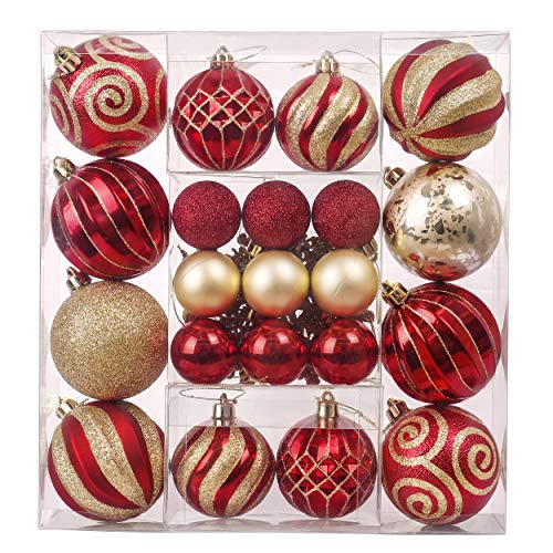 Product Cover Valery Madelyn 24ct Luxury Shatterproof Christmas Ball Ornaments Decoration Red and Gold,1.18Inch-3.15Inch,Themed with Tree Skirt(Not Included)
