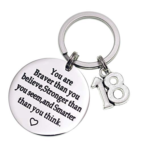Product Cover Birthday Gift Happy Birthday Keychain, 10th 12th 13th 16th 30th, Stainless Steel Birthday Key Ring Gift Women, Men, Friends Family (18th You are Braver Than You Believed)
