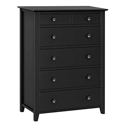 Product Cover VASAGLE Chest of Drawers, Classic 5-Drawer Dresser with Solid Wood Frame, Pre-Installed Slide Rail, Easy to Assemble, Storage Unit for The Bedroom, Living Room, Kid's Room, Black URCD01BK