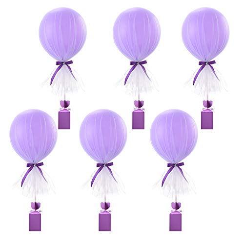 Product Cover Purple Tutu Tulle Party Balloons Set Centerpieces for Baby Shower Decorations for Girls Birthday Wedding Party Table Decoration,12 Inch Balloons White Tulle Cover,6 Pack