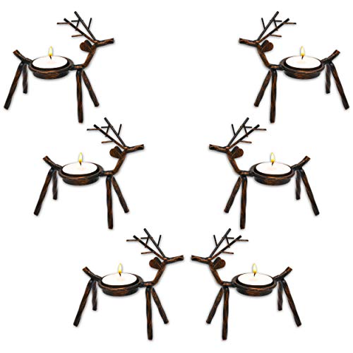 Product Cover Gift Boutique Christmas Reindeer Tea Light Holder Table Decorations Centerpiece 6 Pack for Mantel Shelf Kitchen Office Desk Home Holiday Decor Brown Rustic