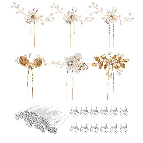 Product Cover 38 Pack Women Wedding Bridal Bride Hair Clips Side Combs Gold Decorative Bobby Pins Barrettes Vines Party Prom Headpiece Hairstyle Accessories Vintage Crystal Rhinestone Pearl Flower Ivory Silver Gold