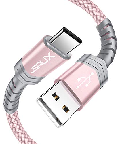 Product Cover USB Type C Cable 3A Fast Charging, JSAUX(2-Pack 6.6ft+6.6ft) USB-A to USB-C Charge Braided Cord Compatible with Samsung Galaxy S10 S10E S9 S8 Plus Note 10 9 8,Moto Z,LG G8,USB C Charger(Rose Gold)