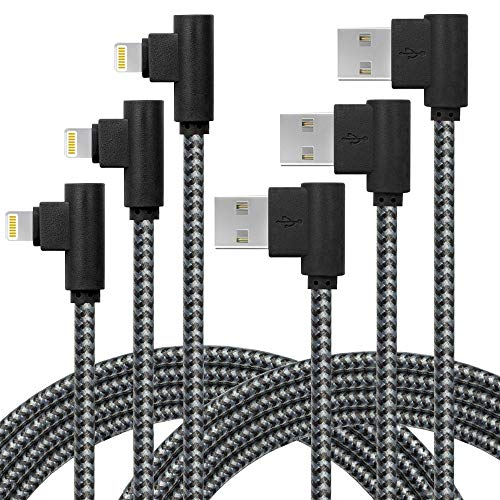 Product Cover iPhone Charger - Right Angle Lightning Cable (6ft - 3 Pack) Nylon Braided [ Apple MFi Certified ] Ideal for Playing Games Compatible with iPhone Xs/Xs Max/XR/X/8/8 Plus/7 Plus/7/6 Plus/6/5S/5/iPad