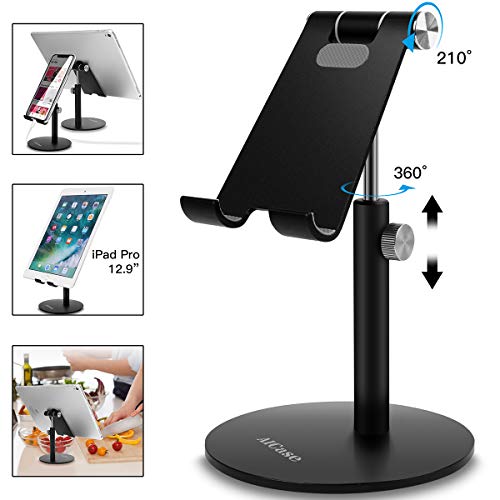 Product Cover Adjustable Tablet/Phone Stand, AICase Telescopic Adjustable iPad Stand Holder,Universal Multi Angle Aluminum Stand Compatible with iPhone Smart Cell Phone/Tablet/iPad(4-13 inch), Black