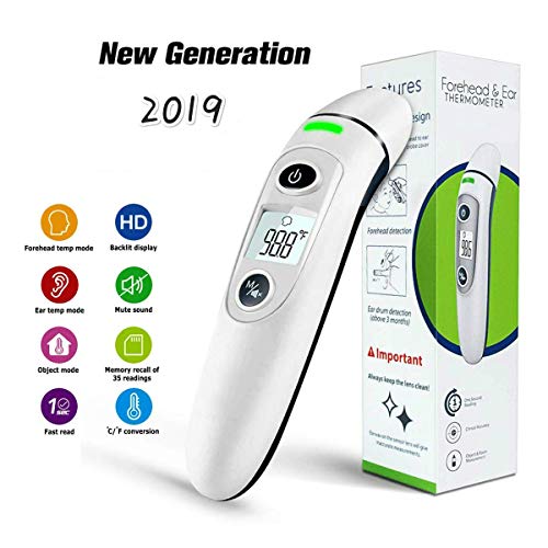 Product Cover Thermometer for Fever, Accurate Reading Forehead and Ear, 5-in-1 Digital Medical Infrared Baby Thermometer, Suitable for Infant, Children, Adults, Elders with Fever Indicator