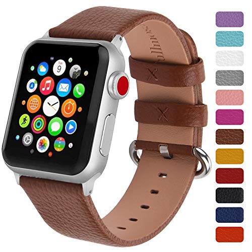 Product Cover Fullmosa Leather Watch Band Compatible for Apple Watch Band Leather Series 5/4/3/2/1 Stainless Steel Silver Buckle Women Men 38mm 40mm 42mm 44mm, Replacement Wristbands Strap, Edition, Sport Straps