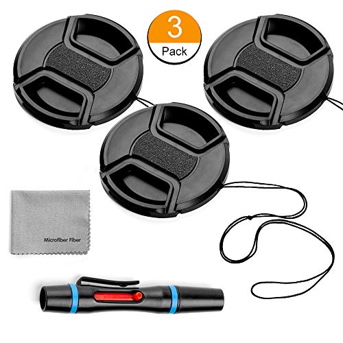 Product Cover 62mm Lens Cap Bundle, 3 Pack Universal Snap on Front Centre Pinch Lens Cover Set with Microfiber Lens Cleaning Cloth for Canon Nikon Sony Olympus DSLR Camera + Camera Lens Cleaning Pen