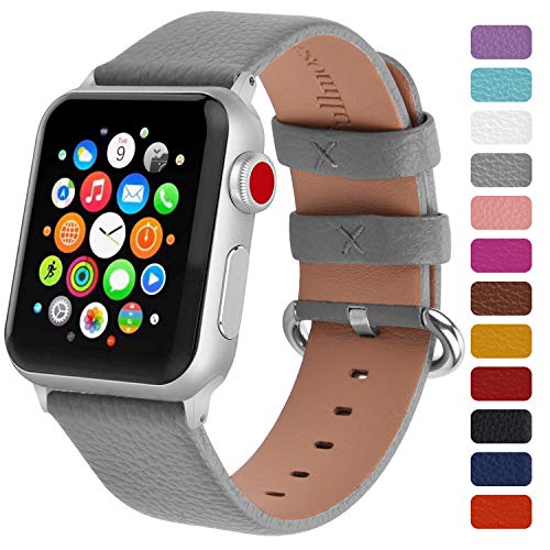 Product Cover Fullmosa Watchband Compatible for Apple Leather Watch Band 38mm 40mm 42mm 44mm Stainless Steel Silver Buckle Women Men, Replacement Wristbands Strap for iWatch Series 5/4/3/2/1, Edition, Sport Straps