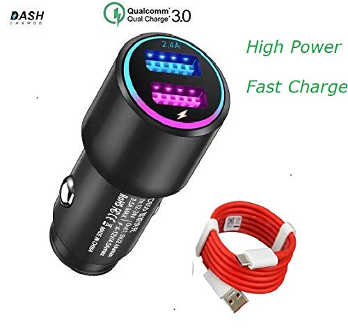 Product Cover Dash Car Charger for Oneplus 6T/6/5T/5/3T/3/7, Dual USB Charging Rapidly Car Charger with OnePlus Dash Charge USB Data Cable for One Plus 3 / 3T / 5 / 5T / 6 / 6T / 7(Black)