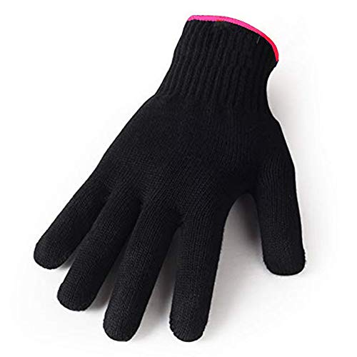 Product Cover Heat Resistant Gloves for Hair Styling, Curling Iron, Flat Iron and Curling Wand, Black, Pink Edge, 1 Pack
