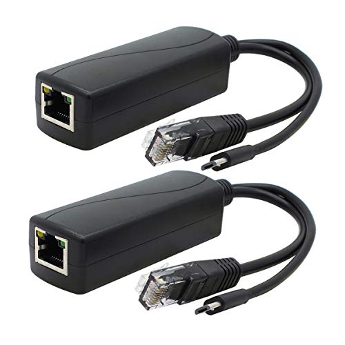 Product Cover ANVISION 2-Pack Gigabit PoE Splitter, 48V to 5V 2.4A Micro USB Ethernet Adapter, Works with Raspberry Pi 3B+, IP Camera and More