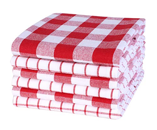 Product Cover Plaid Woven Kitchen Towel 18x28inch Red/ White,100% Cotton, Quick Dry, Tea Towels, Bar Towels, Highly Absorbent,Cleaning Towels, Kitchen Tea Towels, Pure Cotton, Absorbent Dish cloth Set of 6