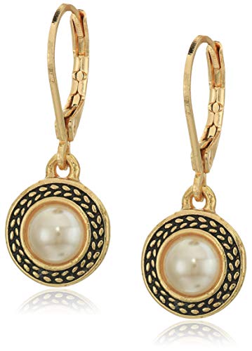 Product Cover Napier Women's Pierced Earrings Pearl Drop Leverback, Gold/Cocoa Pearl, One Size