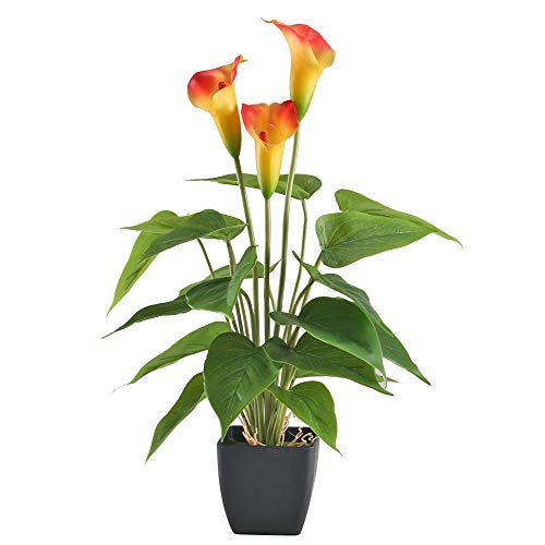 Product Cover GTIDEA 17 inches Artificial Calla Lily Potted Plant Fake Bonsai Flower Arrangements with Black Plastic Pot Home Office Bedroom Table Centerpieces Decor Orange