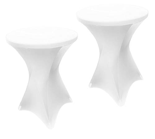 Product Cover White Spandex Cocktail Table Cover - Fitted High Top Round Table Cloth,  Round Tablecloth Covers for Pub Table, Round Kitchen Table, High Top Table, Bistro Table, other Tables and Cocktails (2 Pack)