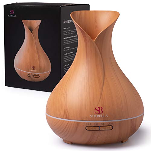 Product Cover Sciobella Essential Oil Diffuser - Aromatherapy Diffuser & Ultrasonic Cool Mist Humidifier - Natural Aroma Therapy Air Diffusers & Personal Humidifiers (Brown Wood)