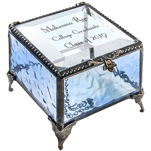 Product Cover Personalized Graduation Gift for Her Glass Jewelry Box Engraved Keepsake High School Graduate Or College Grad Class of 2019 Daughter, Granddaughter, Girl, Friend J Devlin Box 837 EB217-3 (Blue)