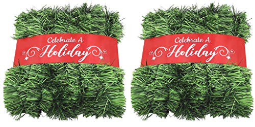 Product Cover 50 Foot Garland for Christmas Decorations - Non-Lit Soft Green Holiday Decor for Outdoor or Indoor Use - Premium Quality Home Garden Artificial Greenery, or Wedding Party Decorations (Pack of 2)
