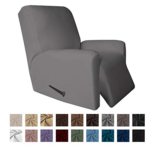 Product Cover Easy-Going 4 Pieces Microfiber Stretch Recliner Slipcover - Spandex Soft Fitted Sofa Couch Cover, Washable Furniture Protector with Elastic Bottom for Kids,Pet (Recliner, Light Gray)