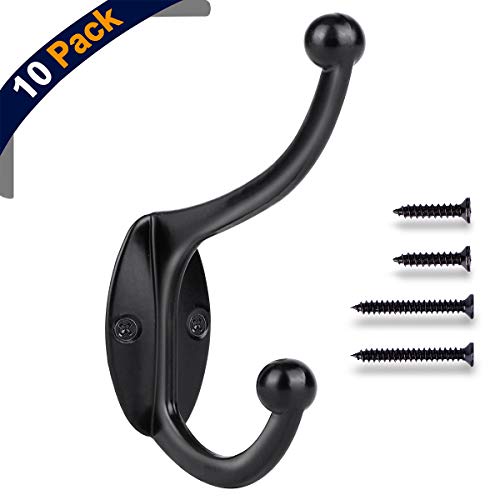 Product Cover E-Senior Wall Hooks Coat Hooks Towel Hook for Hanging Heavy Duty Hat Hook Double Wall Mounted Coat Hanger with Screws Cup Retro 10 Pack