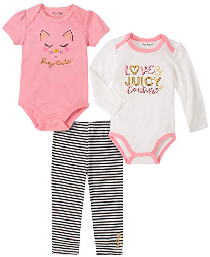Product Cover Juicy Couture Baby Girls 3 Pieces Bodysuit Pants Set, Vanilla/Pink/Stripes, 12M
