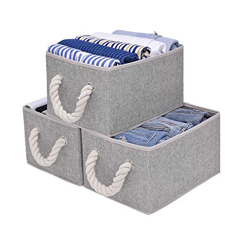 Product Cover StorageWorks Closet Storage Bins with Cotton Rope Handles, Decorative Storage Baskets, Rectangle, Gray, 3-Pack, Medium