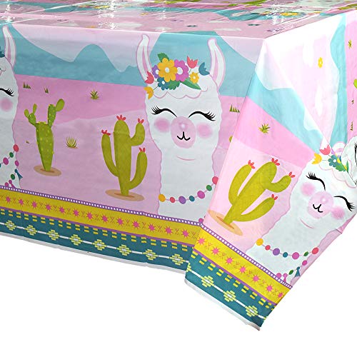 Product Cover WERNNSAI Llama Table Cover - 71'' x 43.3'' Party Disposable Plastic Tablecloth Alpaca Lama Party Supplies for Kids Girls Pink Birthday Party Decorations