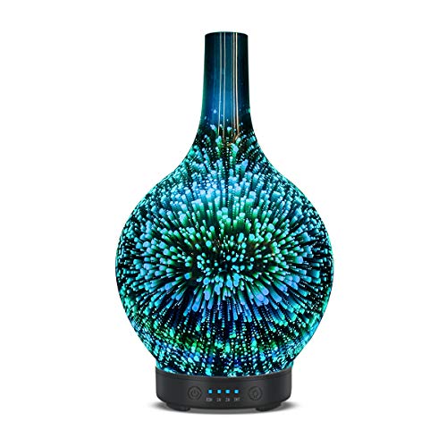 Product Cover Aromatherapy Essential Oil Diffuser, Ultrasonic Cool Mist Aroma Diffuser, Whisper Quiet Humidifier with Time Setting and 7 Colors LED Lights Changing for Home Office 120 ml (3D Firework)