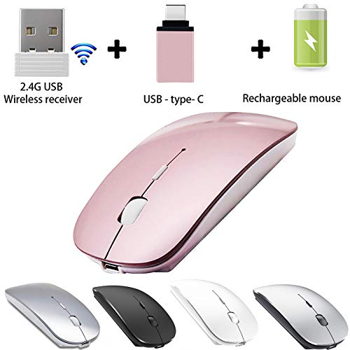 Product Cover Rechargeable Wireless Mouse for MacBook MacBook Pro Air Laptop Desktop Computer Windows iMac Mac (Rose Gold)
