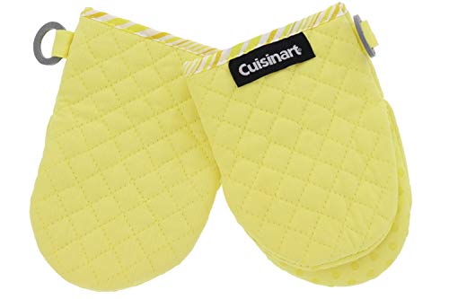 Product Cover Cuisinart Silicone Mini Oven Mitts, 2pk - Little Oven Gloves for Cooking - Heat Resistant, Non-Slip Grip, Hanging Loop, 5.5 x 7.5 Inches - Ideal for Handling Hot Kitchen, Bakeware Items - Yellow Iris