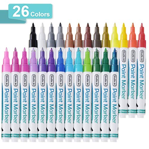 Product Cover Paint Pens, Shuttle Art 26 Colors Acrylic Paint Markers, Low-Odor Water-Based Quick Dry Paint Markers for Rock, Wood, Metal, Plastic, Glass, Canvas, Ceramic