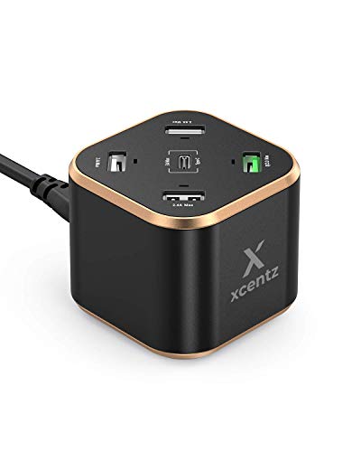 Product Cover USB Charger Xcentz 5-Port Desktop Charging Station, Multi Port 48W Cube USB C Wall Charger Quick Charge 3.0 for iPhone 11 Pro/Xs/Max/XR/X/8/7/Plus, iPad Pro/Air/Mini, Galaxy S9/S8/S7 and More, Black