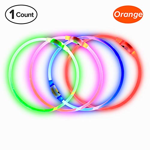 Product Cover BSEEN LED Dog Collar, USB Rechargeable, Glowing pet Dog Collar for Night Safety, Fashion Light up Collar for Small Medium Large Dogs (Orange)