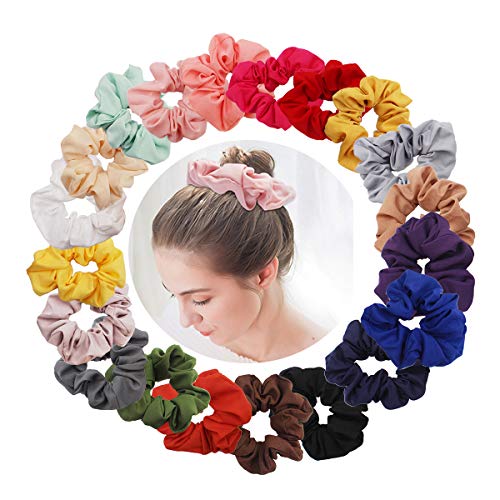 Product Cover 20PCS Chiffon Hair Scrunchies Solid Color Hair Ties Elastic Hair Bobbles Chiffon Ponytail Holder for Girls Women Teens