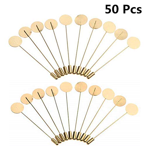 Product Cover 50 Pcs Gold Tone Round Tray Lapel Pin Stainless Steel Safety Pins Brooches for Men Women Suit Tie Hat Scarf Badge DIY Costume Jewelry Accessories