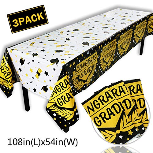 Product Cover Tifeson 3PCS Graduation Table Covers Party Decoration Supplies - Congrats Grad Thick Disposable Plastic Tablecloth - 54