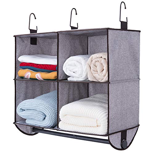 Product Cover StorageWorks 4 Section Hanging Closet Organizer with Metal Garment Rod, Polyester Canvas Closet Storage Organizer, Gray, 24