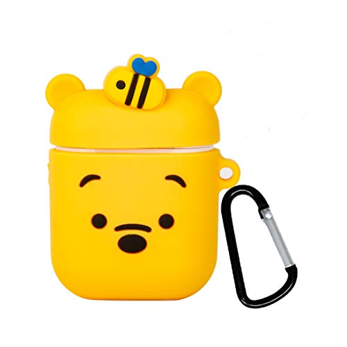 Product Cover iFiLOVE Compatible with Winnie The Pooh Airpods Case, Cute Cartoon Silicone Headphone Shockproof Protective Case Cover with Keychain for Apple Airpods Case 2 & 1 (Bear)