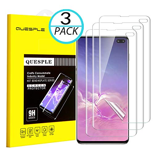 Product Cover Samsung Galaxy S10 Plus Screen Protector, QUESPLE [3 Pack][No Bubbles] [Case Friendly][No Lifted Edges] Easy Install TPU Film Screen Protector Compatible with Samsung Galaxy S10 Plus（TPU）